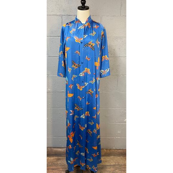 Vintage 1960s Vanity Fair Blue Butterfly Peignoir Set Hostess Set SM Psychedelic - Picture 12 of 13